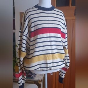 Striped Retro Sweater with Red and Yellow Accents